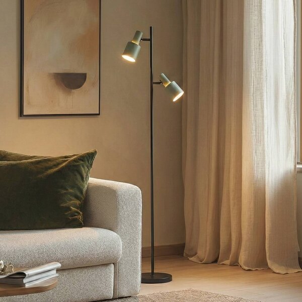 Lindby Stojací lampa Ovelia, zelená/černá, kov, E27, Černá, Obývací pokoj / jídelna, kov, Moderní