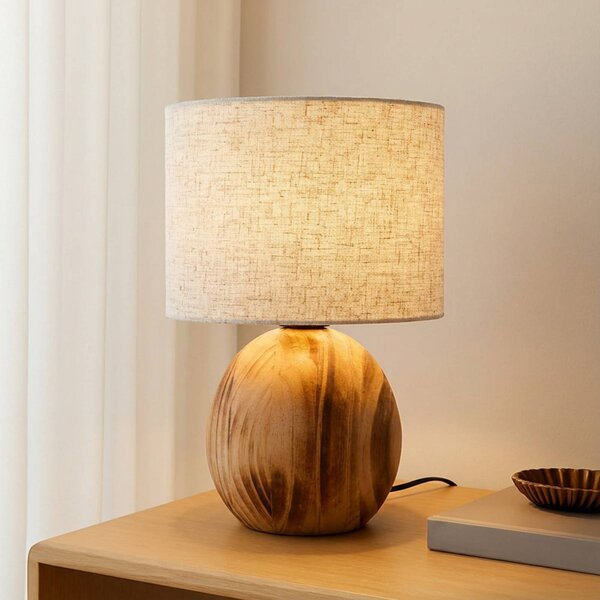 Lindby Stolní lampa Mayumi, výška 31 cm, dřevo, textil, Světlé dřevo, Obývací pokoj / jídelna, Dřevo, Skandinávský