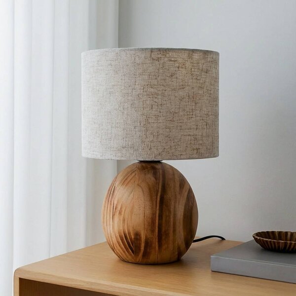Lindby Stolní lampa Mayumi, výška 31 cm, dřevo, textil, Světlé dřevo, Obývací pokoj / jídelna, Dřevo, Skandinávský