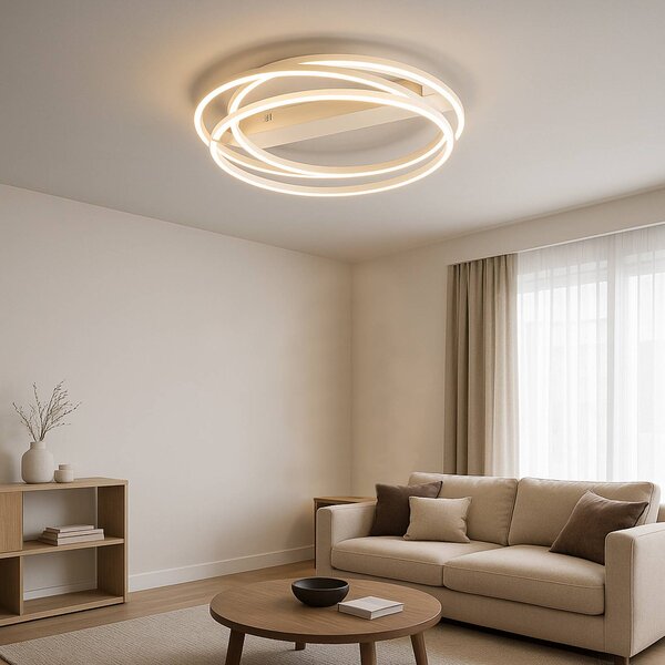 FISCHER & HONSEL LED stropní svítidlo Kiku, Ø 56 cm, písková, kov,, stmívatelný, Krémová / jantar, Obývací pokoj / jídelna, kov, Moderní