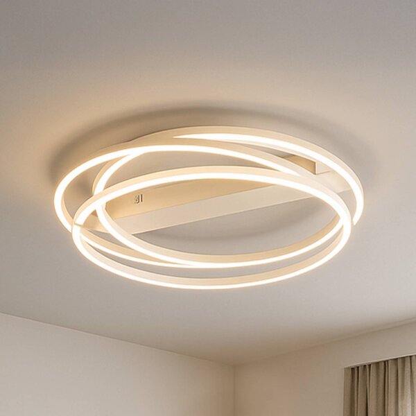 FISCHER & HONSEL LED stropní svítidlo Kiku, Ø 56 cm, písková, kov,, stmívatelný, Krémová / jantar, Obývací pokoj / jídelna, kov, Moderní