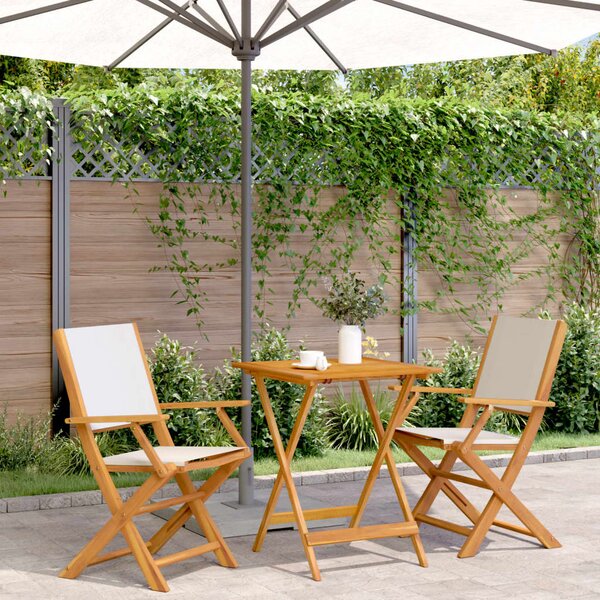 3dílný bistro set krémově bílý textil a masivní dřevo