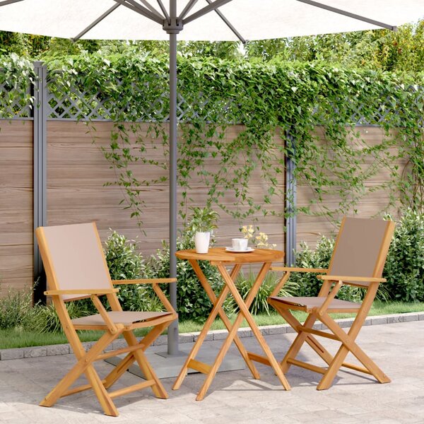 3dílný bistro set taupe textil a masivní dřevo