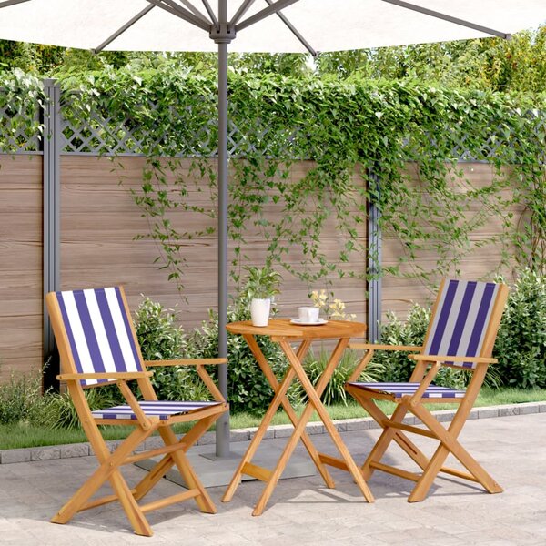 3dílný bistro set modrý a bílý textil a masivní dřevo