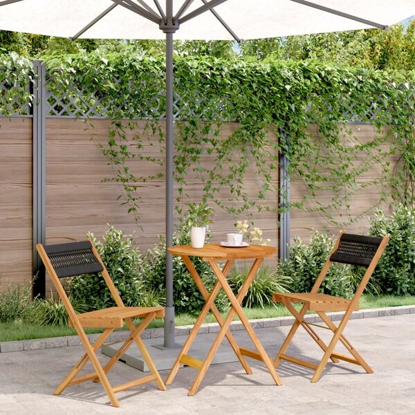 3dílný bistro set černý polypropylen a masivní dřevo