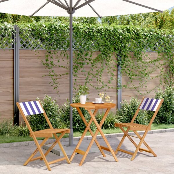 3dílný bistro set modrý a bílý textil a masivní dřevo