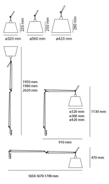 Artemide stolní/stojací/nástěnná LED lampa Tolomeo Mega 31 W 2700K stmívatelná bez stínítka a základny