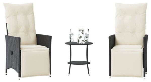3dílný bistro set s poduškami černý polyratan