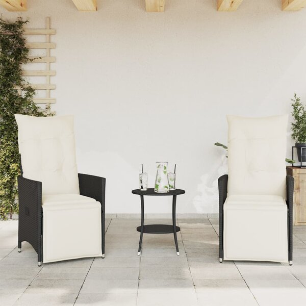 3dílný bistro set s poduškami černý polyratan