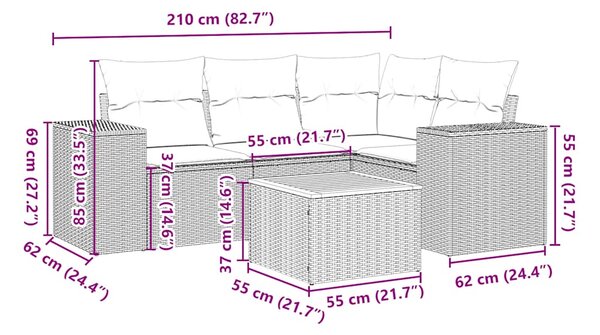 5dílná zahradní sedací souprava s poduškami černá polyratan