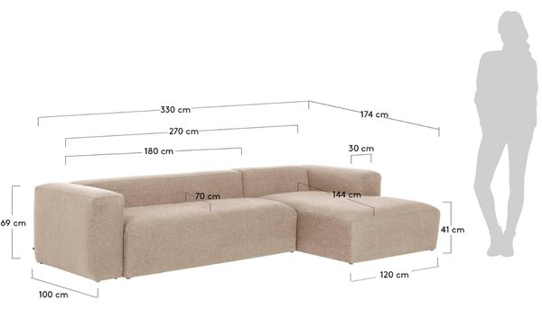Kave Home Rohová pohovka Blok 330 cm, pravá