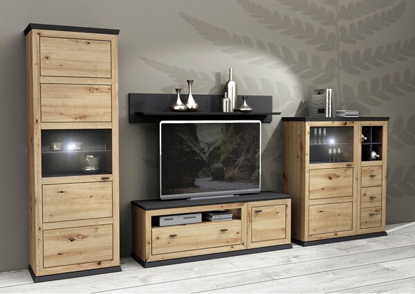 KOMODA POD TELEVIZI, tmavě šedá, dub artisan, 150/55,6/50 cm Hom`in - TV stolky & komody pod TV