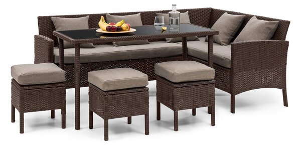 Blumfeldt Titania Dining Lounge Set, zahradní sedací souprava, rohová souprava, stůl, stoličky, hnědá