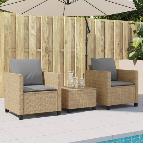 3dílný bistro set s poduškami béžový polyratan