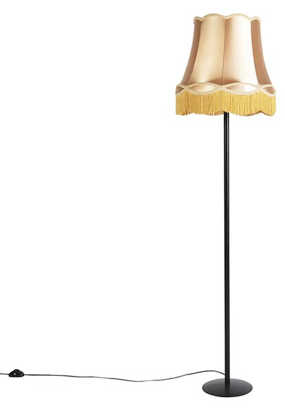 Retro stojací lampa černá s babičkovským stínítkem zlatým 45 cm - Simplo