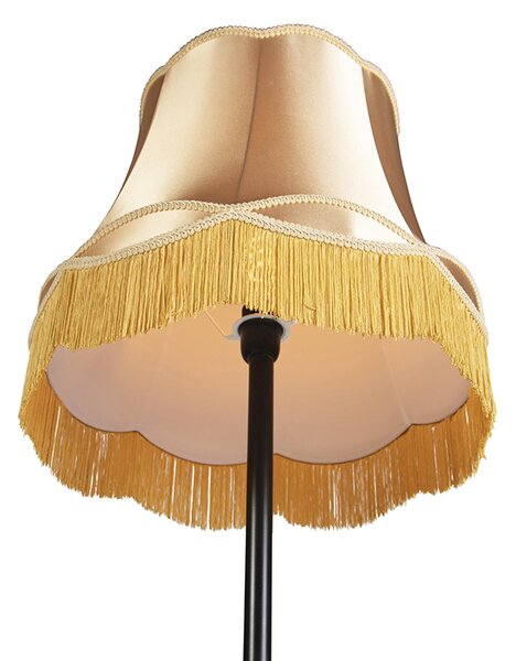 Retro stojací lampa černá s babičkovským stínítkem zlatým 45 cm - Simplo