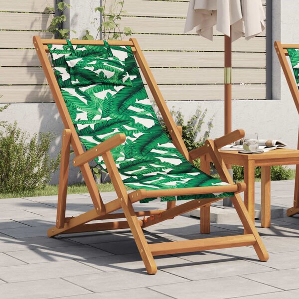 Skládací plážové křeslo vzor listů masivní eukalyptus a textil