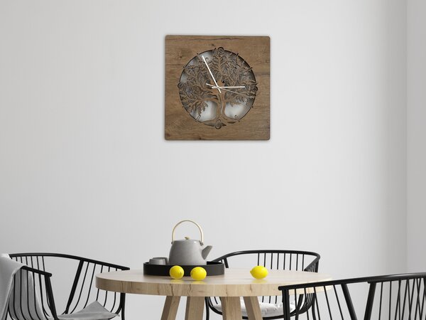"Dub v kruhu" Světelné hodiny s baterií, 42/50 cm včetně dálkového ovládání provedení povrchu: dub, velikost svítidla: 42x42 cm