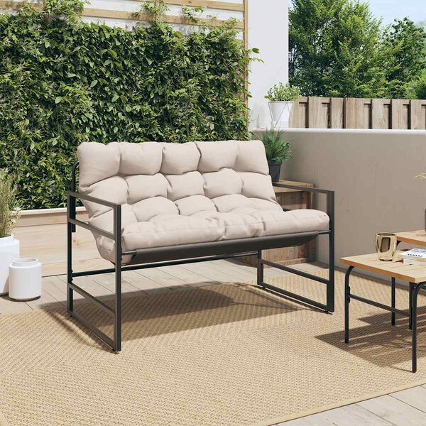 Zahradní lavice s poduškou taupe 113 cm ocel