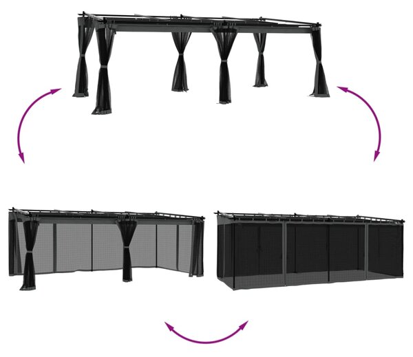 Altán se síťovanými stěnami antracitový 6 x 3 m ocel