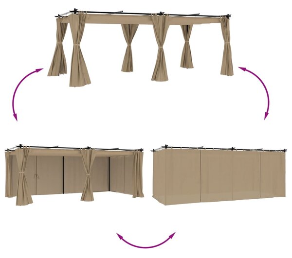 Altán se závěsy taupe 6 x 3 m ocel