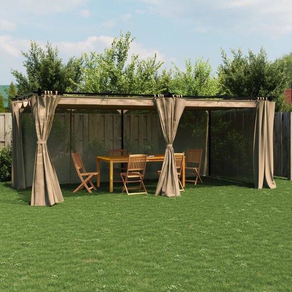 Altán se závěsy taupe 6 x 3 m ocel