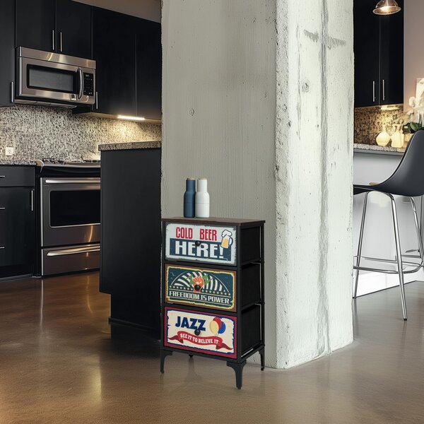 Hjh LIVING Komoda se 3 zásuvkami AMERIKO S Příborník 77,0 x 45,0 x 30,0 cm
