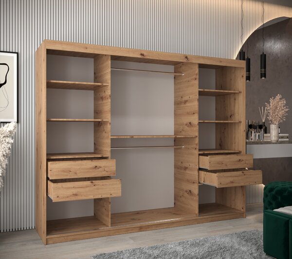 Šatní skříň 250 cm Mokka (dub artisan). Akce -21%