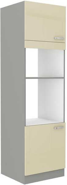 Vysoká skříň na vestavěnou troubu a mikrovlnku KARMEN krémový lesk / šedá 60 DPM-210 2F