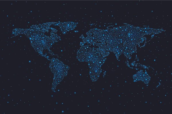 Tapeta mapa světa s noční oblohou