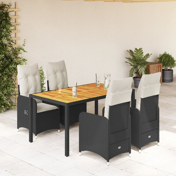 5dílný zahradní bistro set s poduškami černý polyratan 3276978