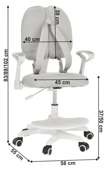 Rostoucí židle s podnoží a šlemi, šedá/bílá, ANAIS