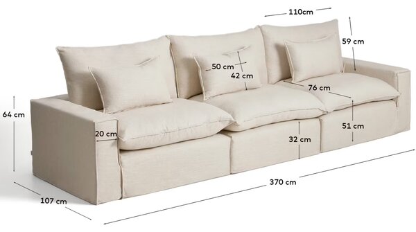 Kave Home Béžová pohovka Anarela 370 cm s odnímatelným potahem