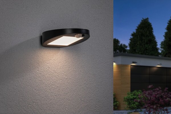 Paulmann 94246 Ryse, antracitové nástěnné solární svítidlo se senzorem, 1,2W LED 3000K, šířka 15,4cm, IP44