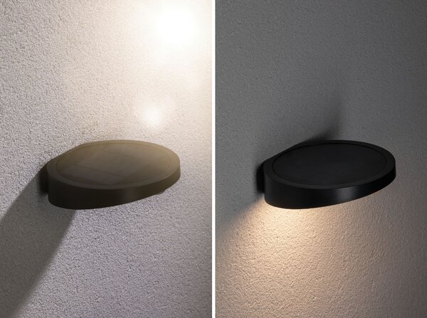 Paulmann 94246 Ryse, antracitové nástěnné solární svítidlo se senzorem, 1,2W LED 3000K, šířka 15,4cm, IP44