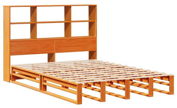 Postel s knihovnou bez matrace hnědá 140 x 200 cm masivní dřevo 3323922