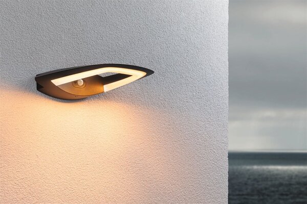 P 94839 LED venkovní nástěnné svítidlo Akena pohybové čidlo neláká hmyz IP44 243x254mm 2200K 10,8W 230V antracit hliník - PAULMANN