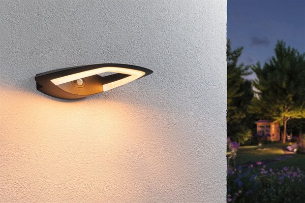 P 94839 LED venkovní nástěnné svítidlo Akena pohybové čidlo neláká hmyz IP44 243x254mm 2200K 10,8W 230V antracit hliník - PAULMANN