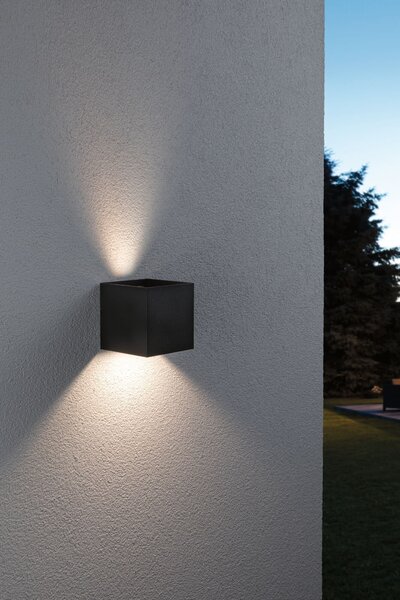 P 94847 Domovní LED venkovní nástěnné svítidlo Smart Home Zigbee Cybo IP44 hranaté 100x100mm RGBW 2x2,5W 230V antracit hliník - PAULMANN