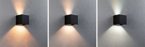 P 94847 Domovní LED venkovní nástěnné svítidlo Smart Home Zigbee Cybo IP44 hranaté 100x100mm RGBW 2x2,5W 230V antracit hliník - PAULMANN