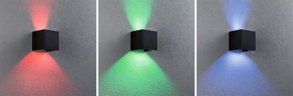 P 94847 Domovní LED venkovní nástěnné svítidlo Smart Home Zigbee Cybo IP44 hranaté 100x100mm RGBW 2x2,5W 230V antracit hliník - PAULMANN