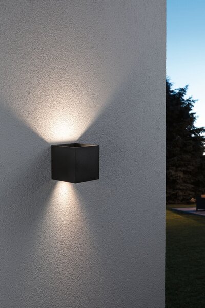 P 94847 Domovní LED venkovní nástěnné svítidlo Smart Home Zigbee Cybo IP44 hranaté 100x100mm RGBW 2x2,5W 230V antracit hliník - PAULMANN