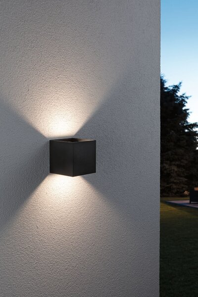 P 94847 Domovní LED venkovní nástěnné svítidlo Smart Home Zigbee Cybo IP44 hranaté 100x100mm RGBW 2x2,5W 230V antracit hliník - PAULMANN
