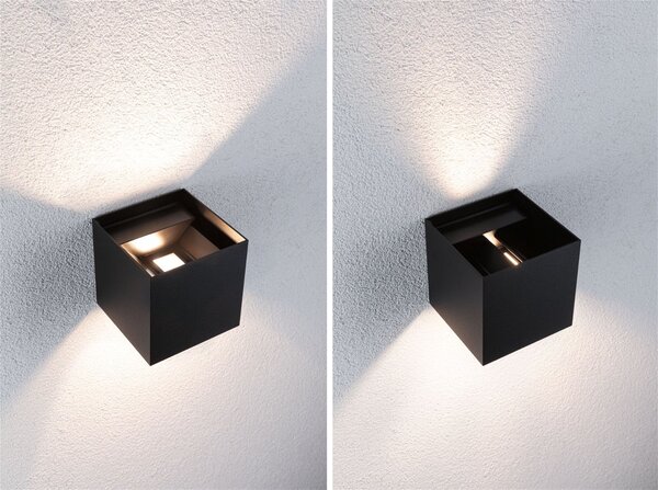 P 94847 Domovní LED venkovní nástěnné svítidlo Smart Home Zigbee Cybo IP44 hranaté 100x100mm RGBW 2x2,5W 230V antracit hliník - PAULMANN