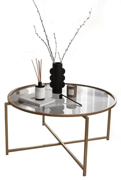 Konferenční stolek SUN 83 cm zlatá/čirá