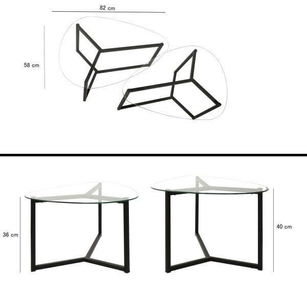 SADA 2x Konferenční stolek BELLISIMO 82x58 cm černá/čirá