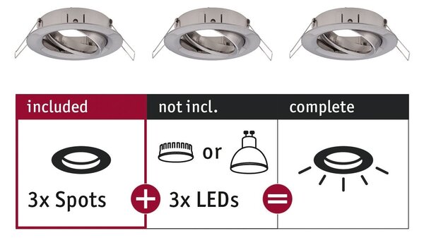 P 92485 Vestavné svítidlo Choose spot výklopné set max. 3x10W kov kartáčovaný 230V - PAULMANN