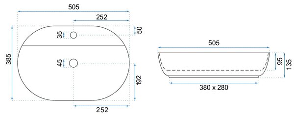 Rea Aura 51, oválné umyvadlo na desku, 505x385x135mm, imitace kamene, REA-U3227