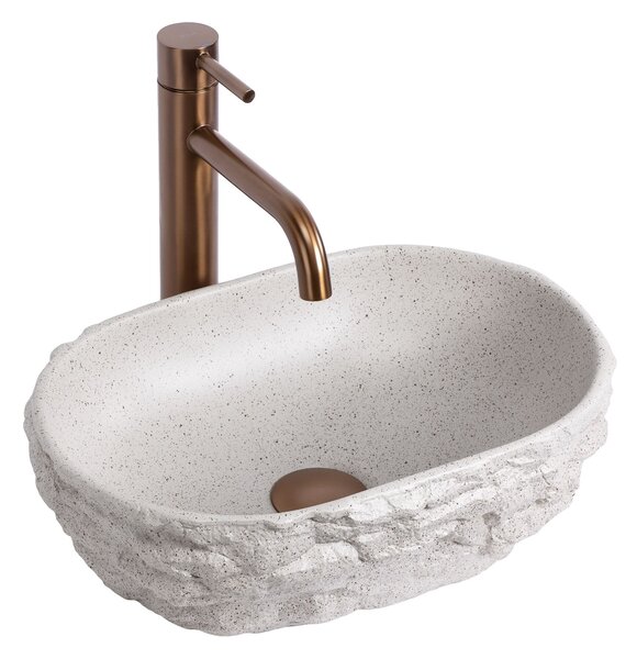 Rea Evora, oválné umyvadlo na desku, 375x255x120mm, béžová-imitace kamene, REA-U3225