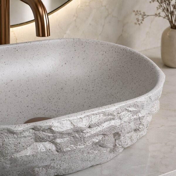 Rea Evora, oválné umyvadlo na desku, 375x255x120mm, béžová-imitace kamene, REA-U3225